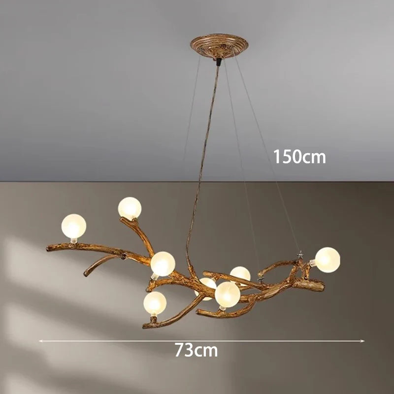 Lustre LED style branche de bois design moderne