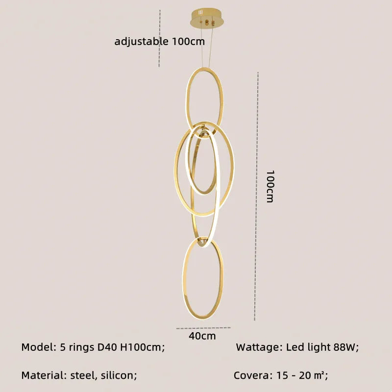 Modern Creative Stainless Steel Led Dining Room Chandelier Golden Staircase Living Room Light, Hanging Chandelier In Bedroom