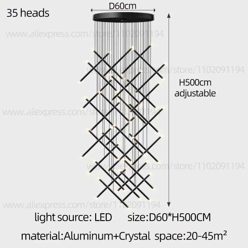Lustre moderne LED lustre d'escalier lustre de salon longue colonne terrasse intérieure les couloirs Suspension de grenier