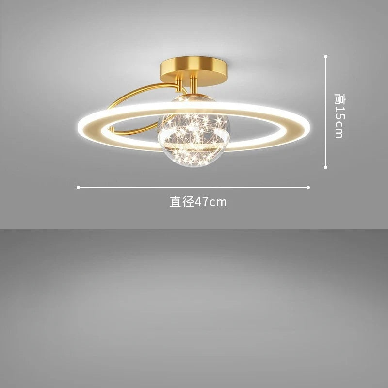 lustre moderne led sandyha avec boule de verre dorée