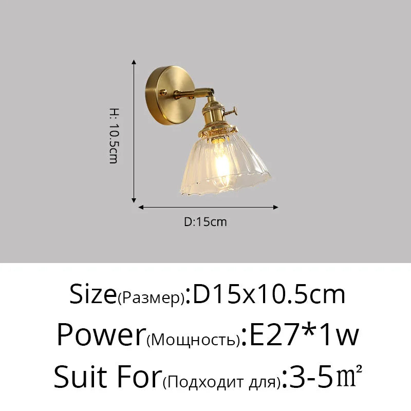 applique murale nordique en cuivre avec abat-jour en verre led