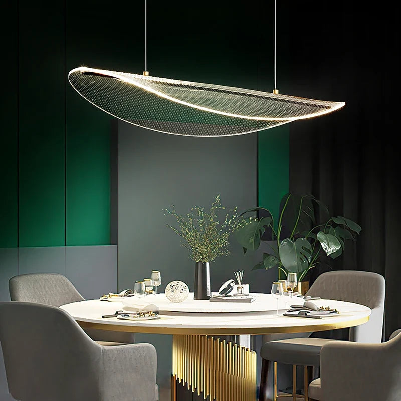 suspension moderne en fer incurvé avec éclairage led créatif