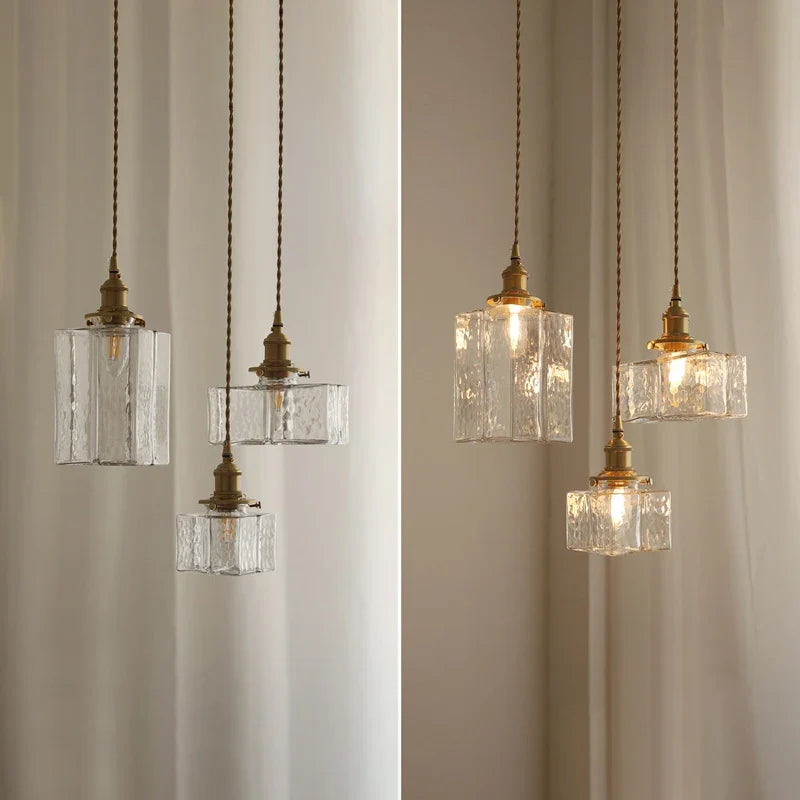 lustre japonais en verre minimaliste moderne avec éclairage led