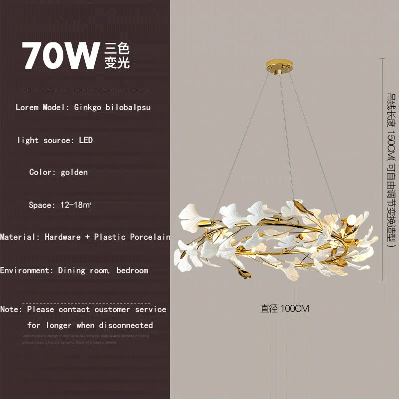 Ginkgo feuille cage d'escalier long lustre lumière atmosphérique villa de luxe duplex bâtiment loft hall d'hôtel lampes d'art créatives