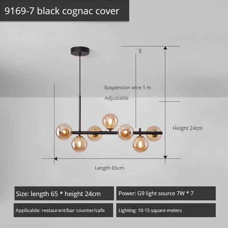 lustre long moderne en boule de verre abat-jour suspendu décoration led