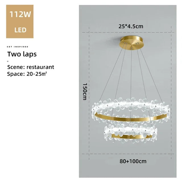 lustre en cristal k9 style nordique avec anneau en pétales et led