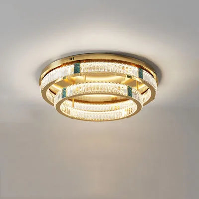 lustre moderne en cristal rond à trois couches led