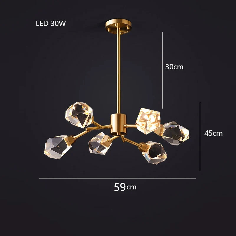 lustre moderne en laiton diamant cristal led de luxe