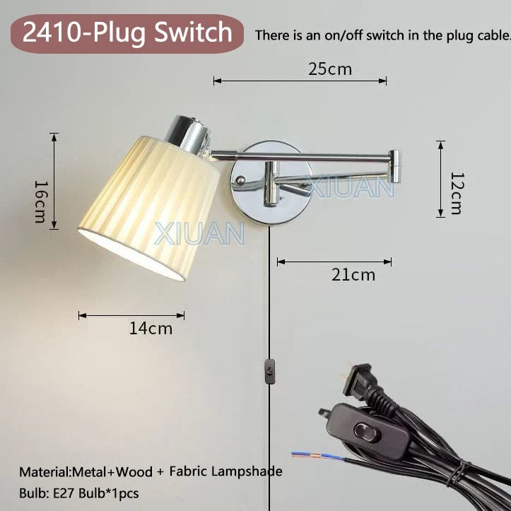 applique murale moderne bras pivotant led en tissu plissé métal