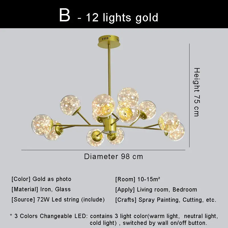 lustre moderne en forme d'étoile avec abat-jour en verre décoratif