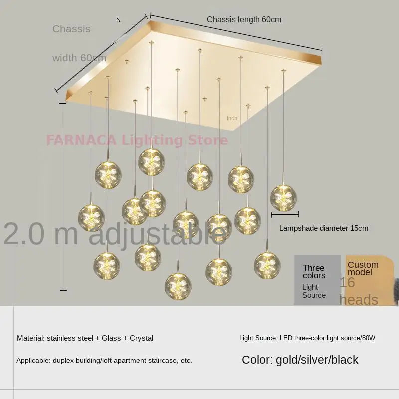 Remote control stair chandelier Nordic creative duplex dining room light lift high living room, apartment decorative chandelier