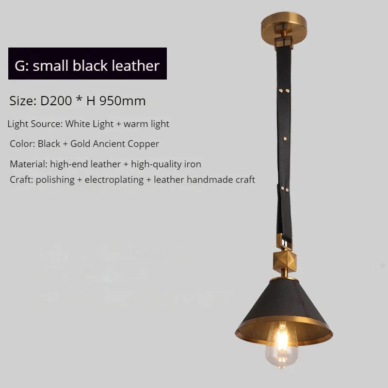 lustre moderne en cuir avec suspension lumière et verre cristal