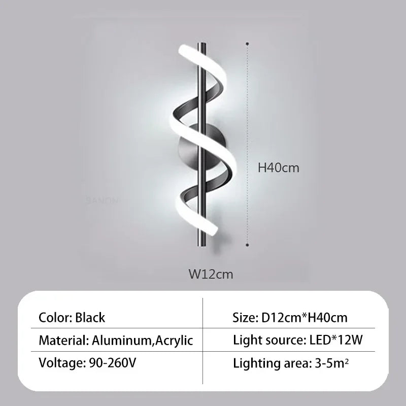 Applique murale spirale incurvée LED décorative