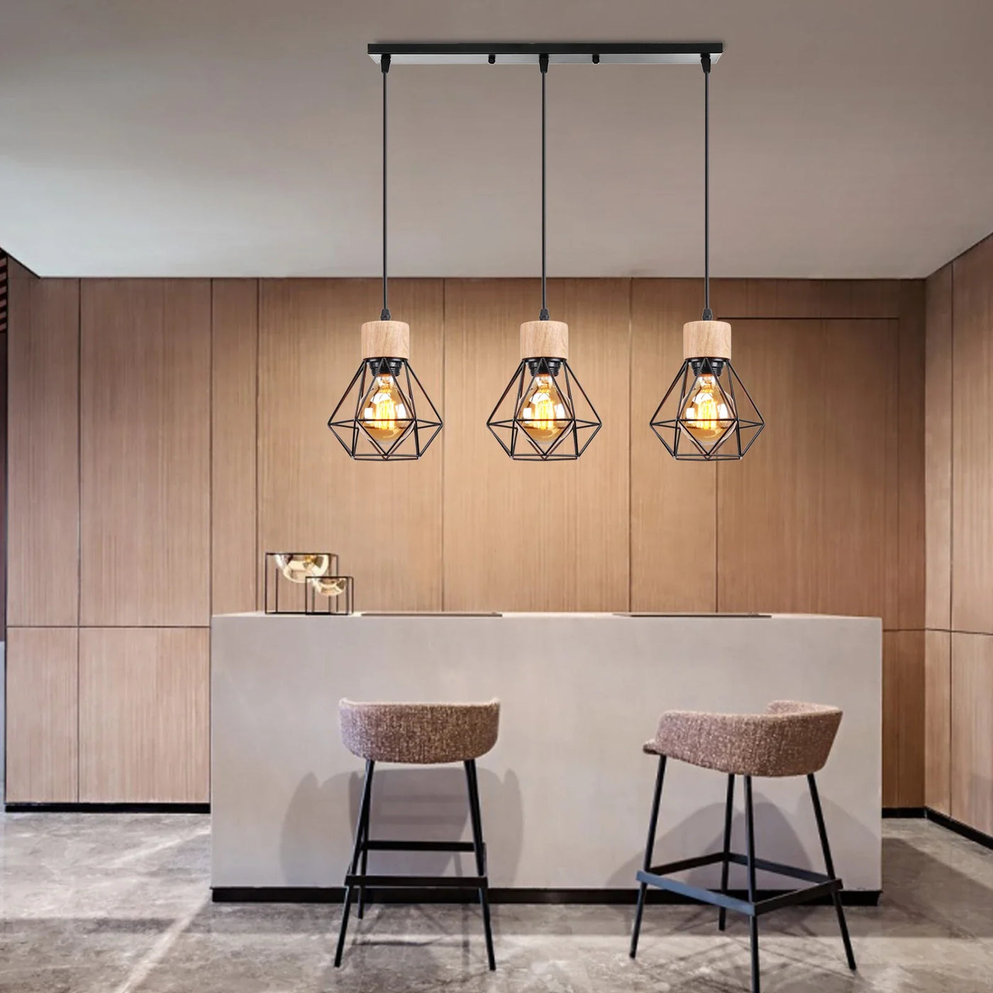 suspension vintage en bois luminaire led suspendu