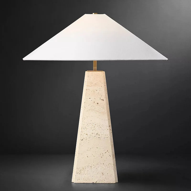 Off White Stone Table Lamp Fabric Shade Desk Light with Changeable Bulb