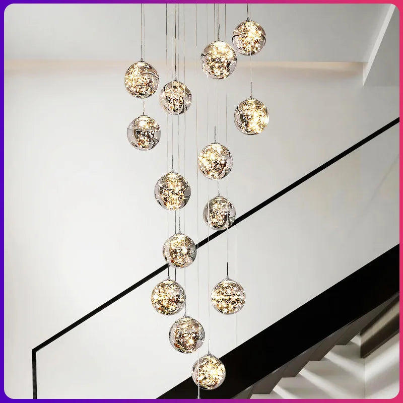 lustre moderne en colimaçon avec éclairage led et boule de cristal