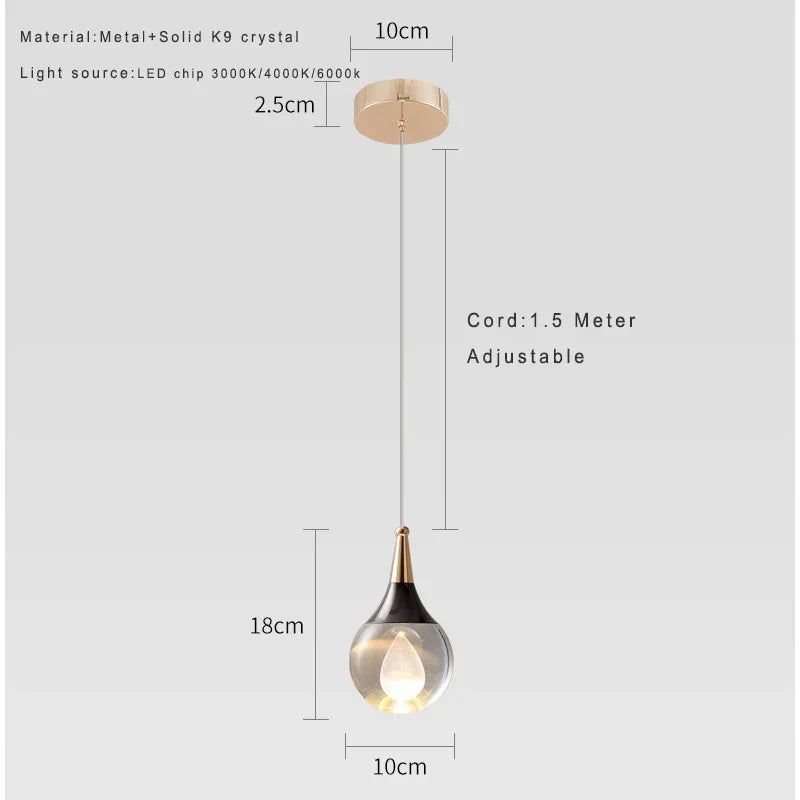 Lamp Globe Crystal Pendant Light 1-Light Mini Pendant Lighting For Kitchen,Teardrop Crystal Pendant Lamp For Bedroom Dining Roo