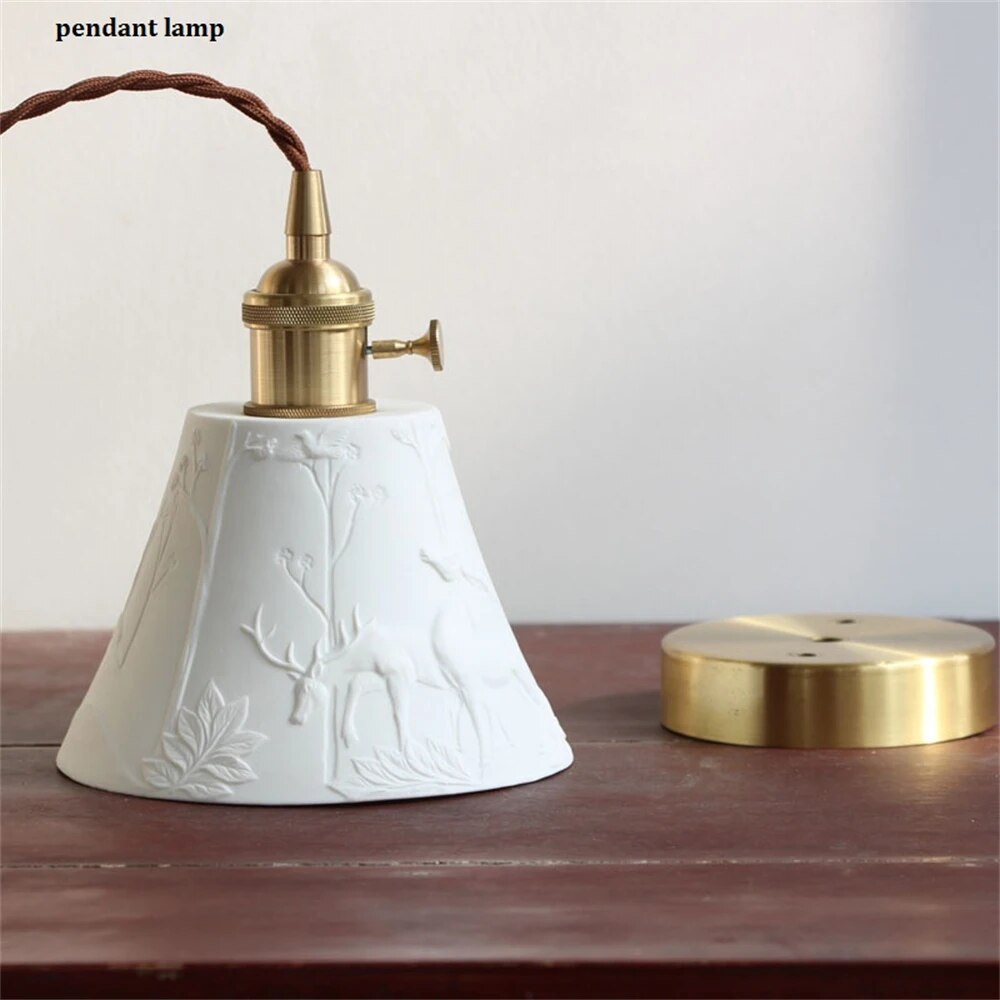 Plafonnier lumière rustique céramique abat-jour loft déco maison suspendu