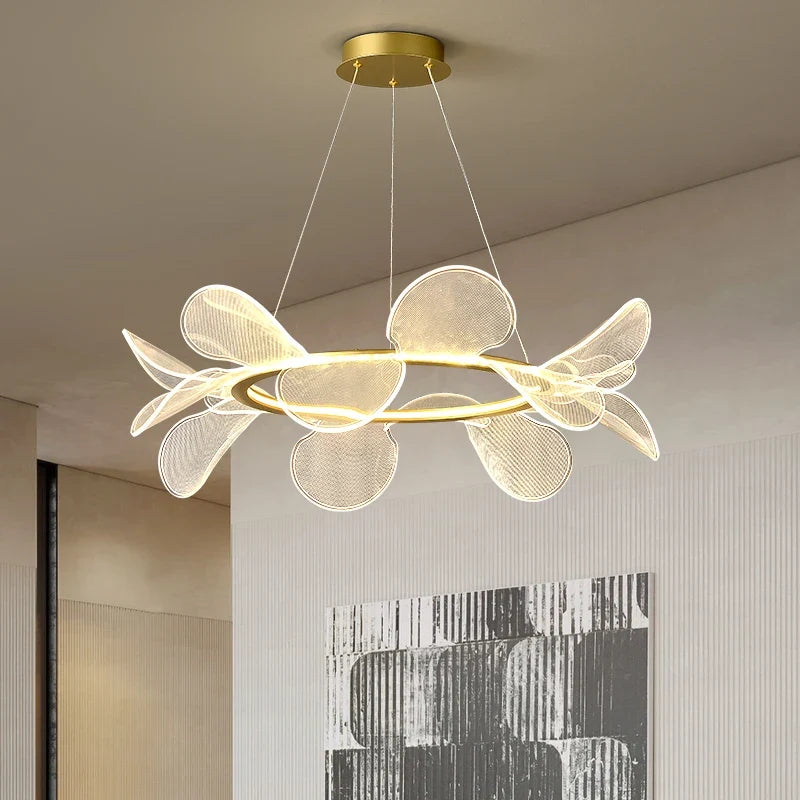 suspension led moderne avec anneau doré à gradation variable