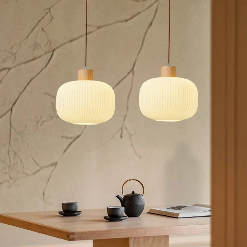 Suspension en verre blanc lampe suspendue de simplicité japonaise pour salon chambre salle à manger Loft lampe suspendue en bois