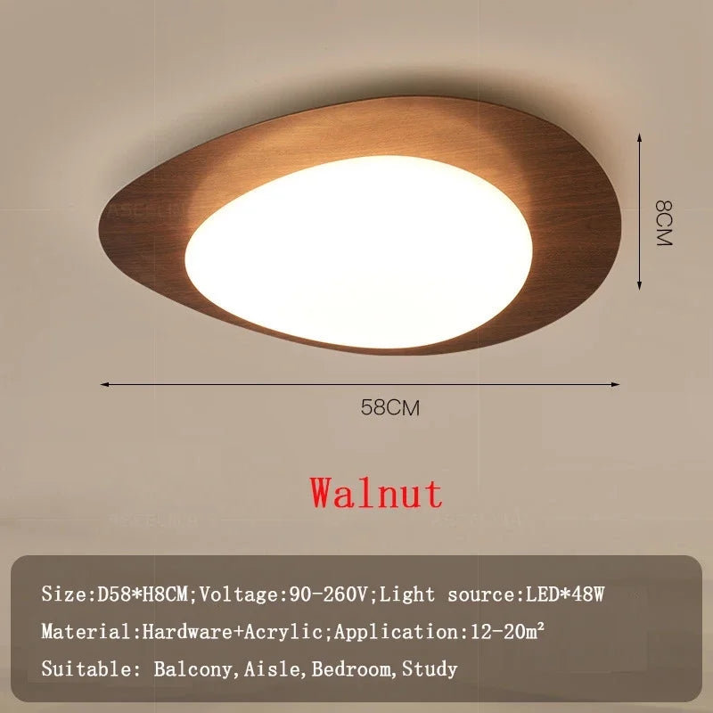 plafonnier led en bois nordique acrylique avec galets noyer
