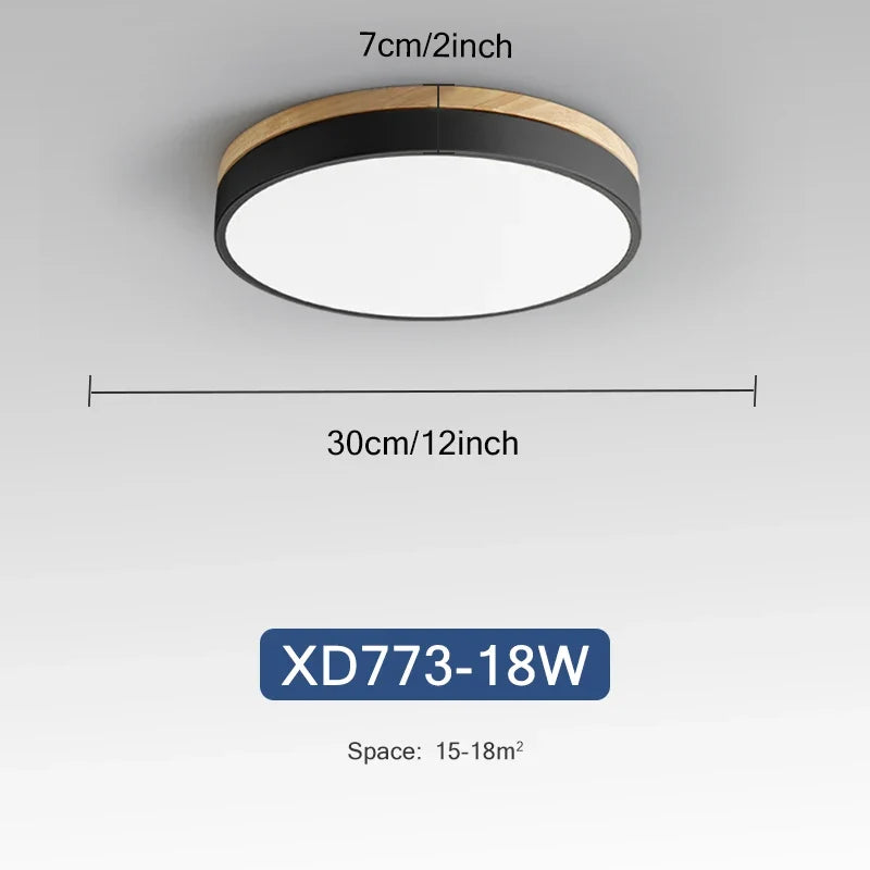 Rond 7 couleurs nordique LED plafonniers pour salon chambre plafonniers en bois 3 lumières couleur réglable couloir balcon