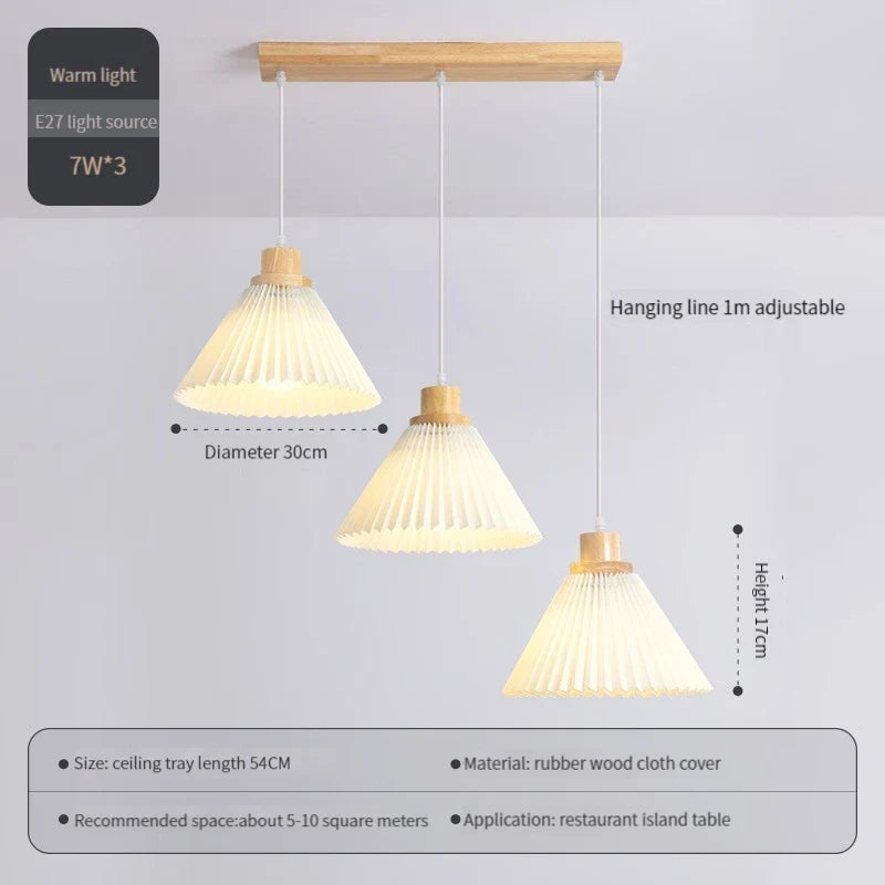 lustre nordique moderne en tissu plissé avec base en bois