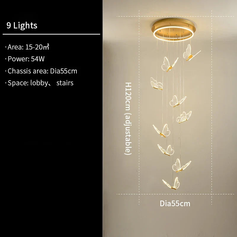 lustre d'escalier moderne acrylique forme de papillon Duplex salon salle à manger Art LED lustre d'escalier lustre en cristal