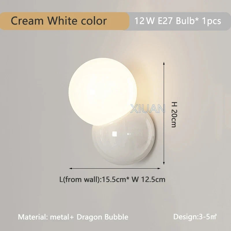 Applique murale boule ronde nordique pour éclairage de chambre à coucher crème blanc jaune lampe de chevet salon allée couloir hôtel escalier