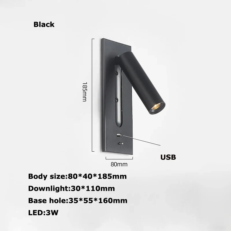 applique murale led rotative avec interrupteur pour lecture