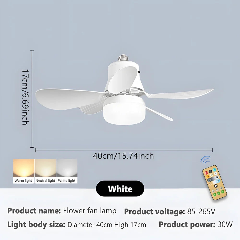 LED 30W ceiling fan light E27 with remote control for dimming, suitable for living room  study, household use Fan lamp 85-265V