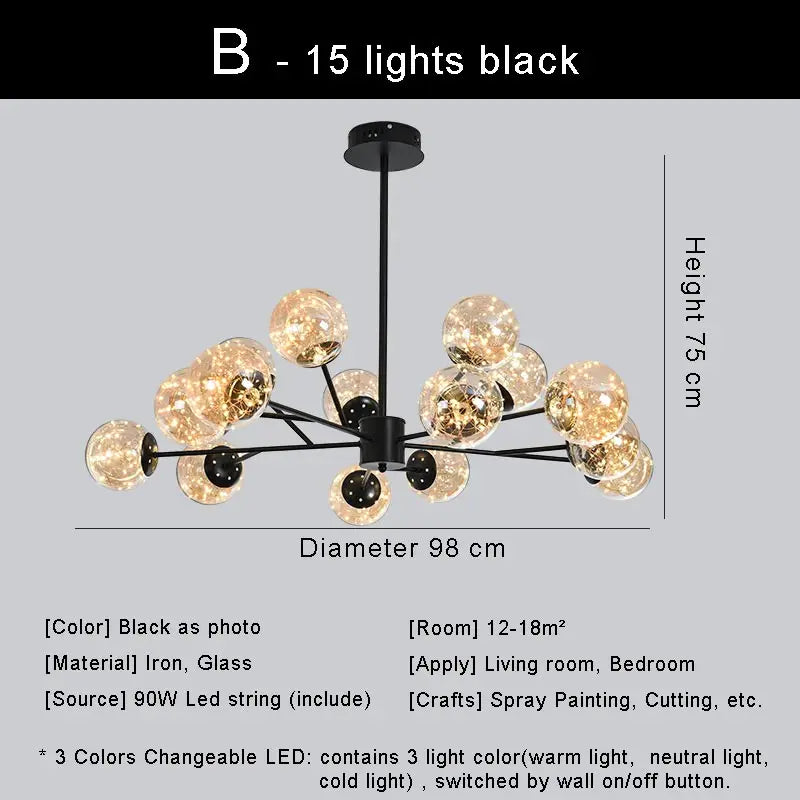 lustre moderne en forme d'étoile avec abat-jour en verre décoratif