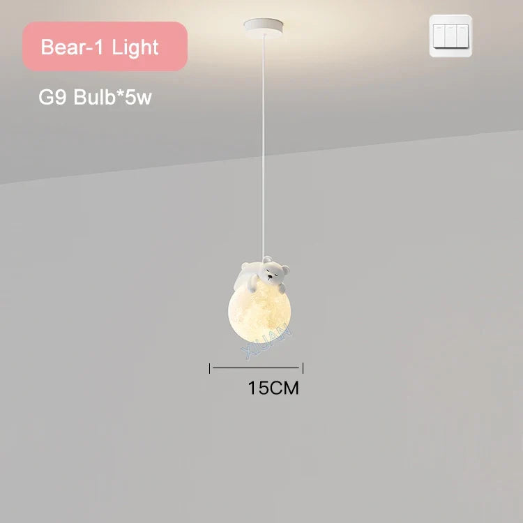 Suspension ours chevet enfant 3d lune lapin blanc veilleuse