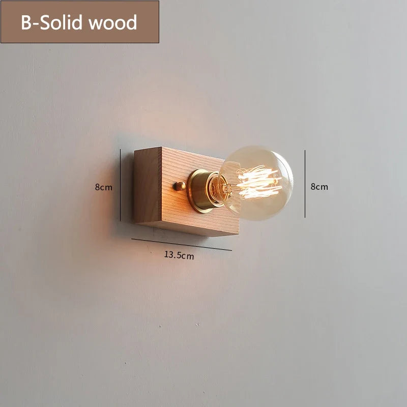 applique murale rétro en bois massif avec câble interrupteur