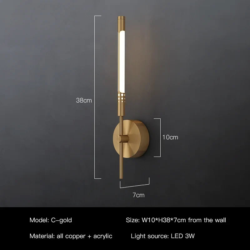 applique murale led design moderne en cuivre pour intérieur décoratif