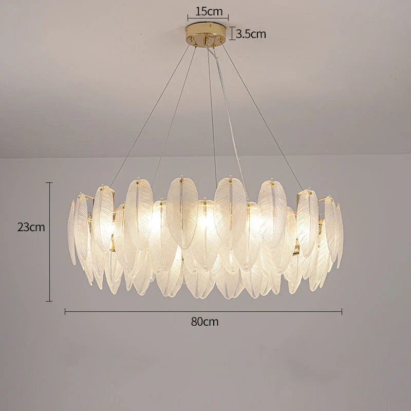 lustre de luxe moderne en plumes et verre métallique