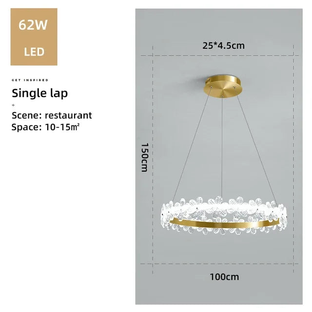 lustre en cristal k9 style nordique avec anneau en pétales et led
