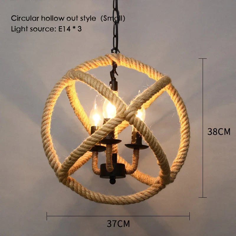 Sisal chanvre corde suspension plafonnier Lustre suspendu Lustre fer main tressage rustique rétro pour salle à manger décor