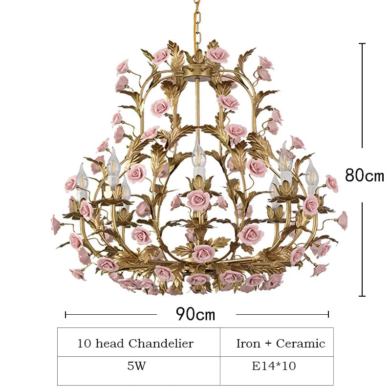 lustre led floral en céramique et cuivre pour intérieur décoratif