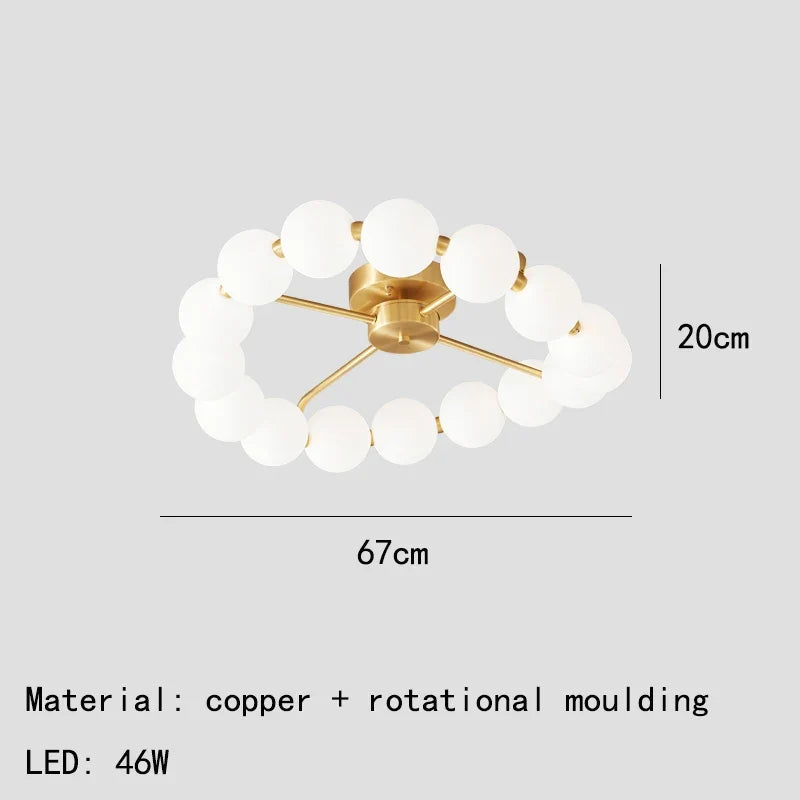 lustre à led avec anneau en cuivre et boule acrylique