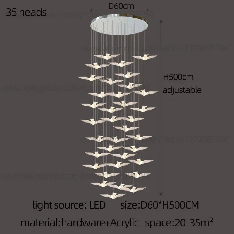 suspension LED décorative en forme d'oiseau idéale pour loft