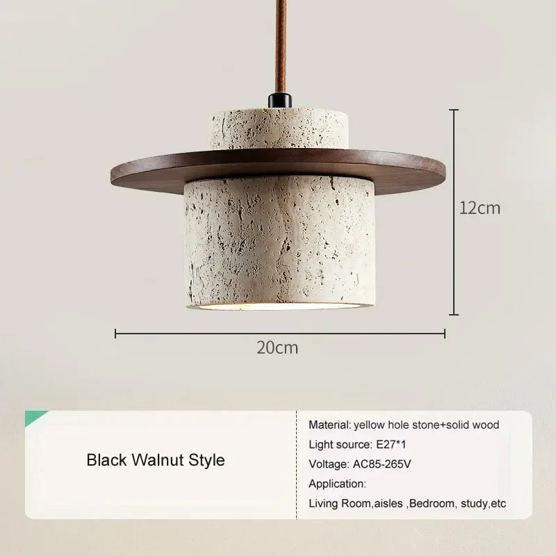 suspension led style minimaliste japonais en noyer et travertin