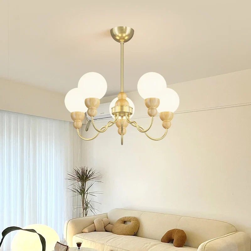 suspension en verre rétro avec éclairage led en bois