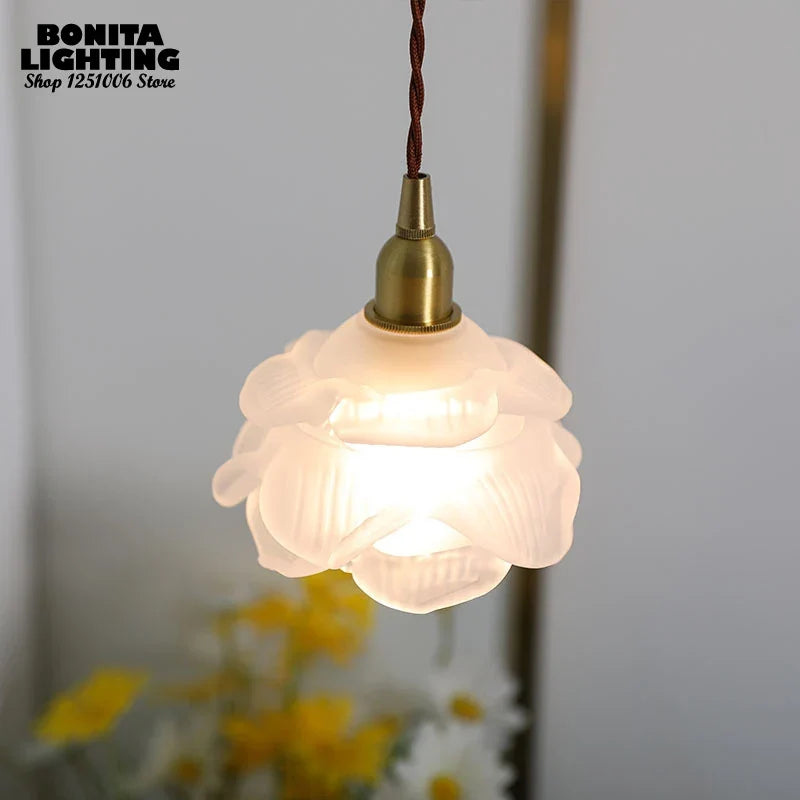 suspension rétro en verre pétales design fait main