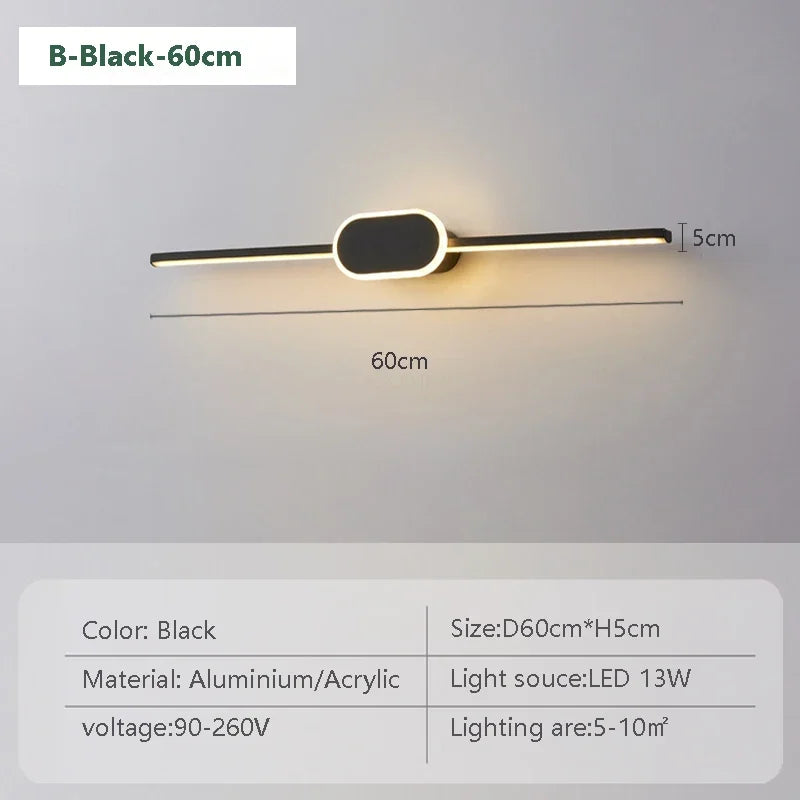 Lampe de applique murale LED moderne 60CM miroir décor longue bande lumineuse ronde base carrée ou appliques murales toilette douche hôtel éclairage lustre