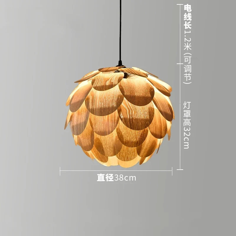 lustre créatif en bambou forme fruits de pin éclairage nordique led
