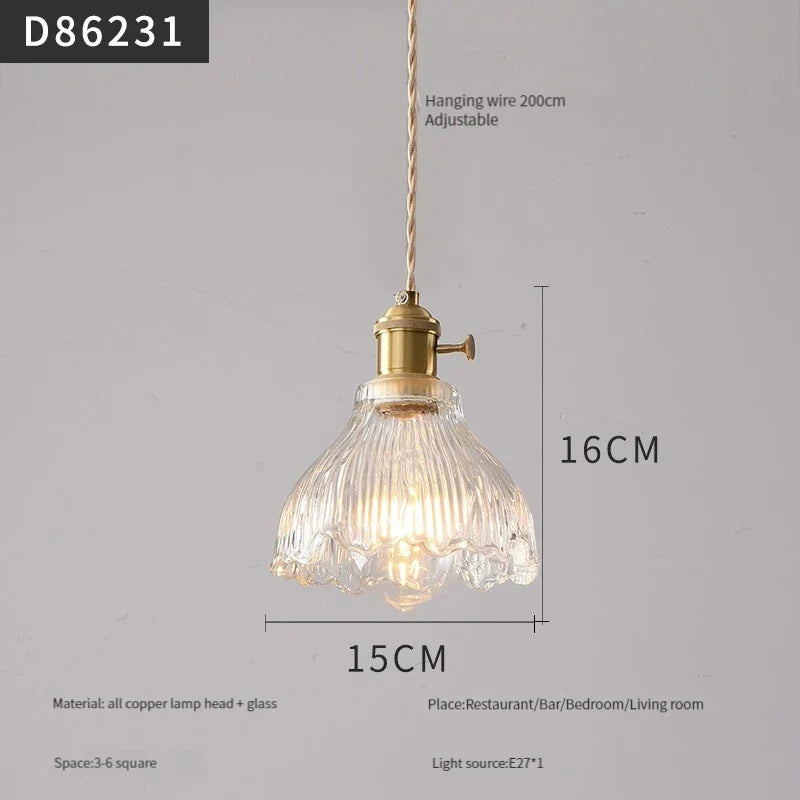 suspension moderne en laiton avec abat-jour rustique en verre de noyer