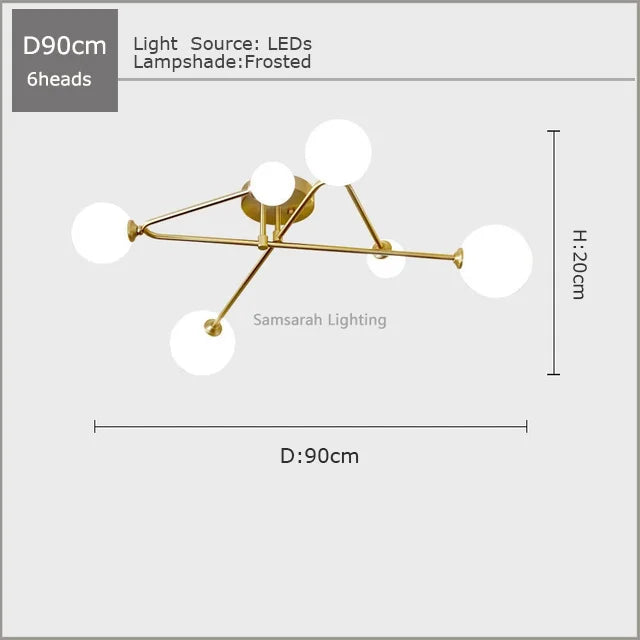 2024 Modern Golden LED Chandelier For Living Room Bedroom Nordic Luxury Glass Ball Ceiling Hanging Lamp