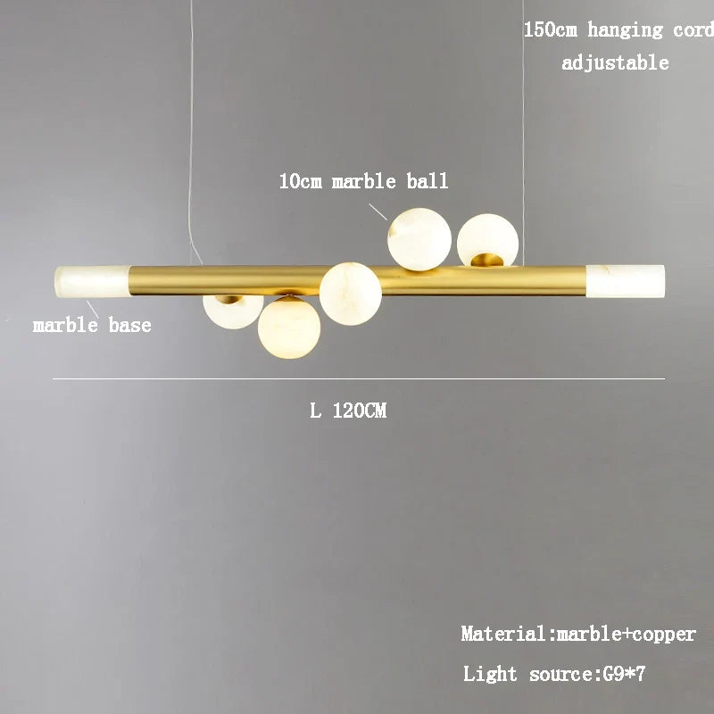 lustre de bar long et luxueux en marbre véritable post-moderne