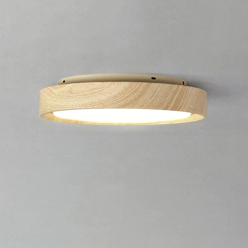 lampe circulaire simple style nordique grain de bois éclairage entrée balcon porche